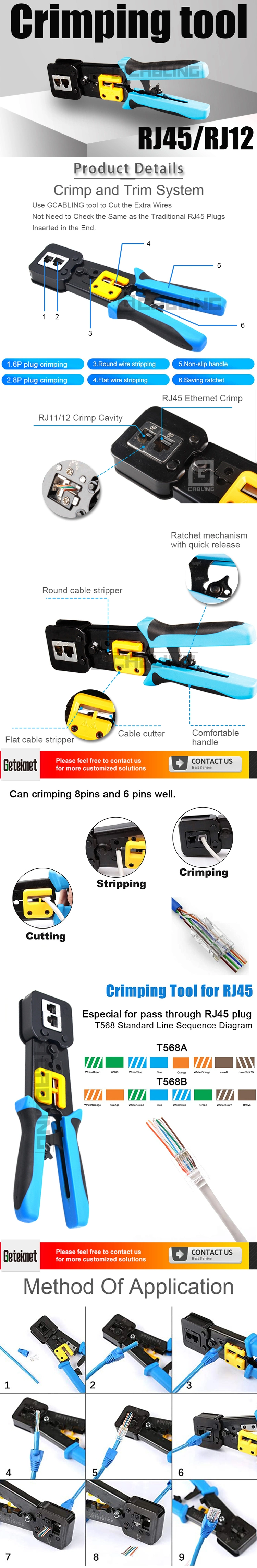 Gcabling RJ45 Ethernet Cable Connector Tool Heavy Duty Cable Crimper LAN Tool Networking Crimping Tool