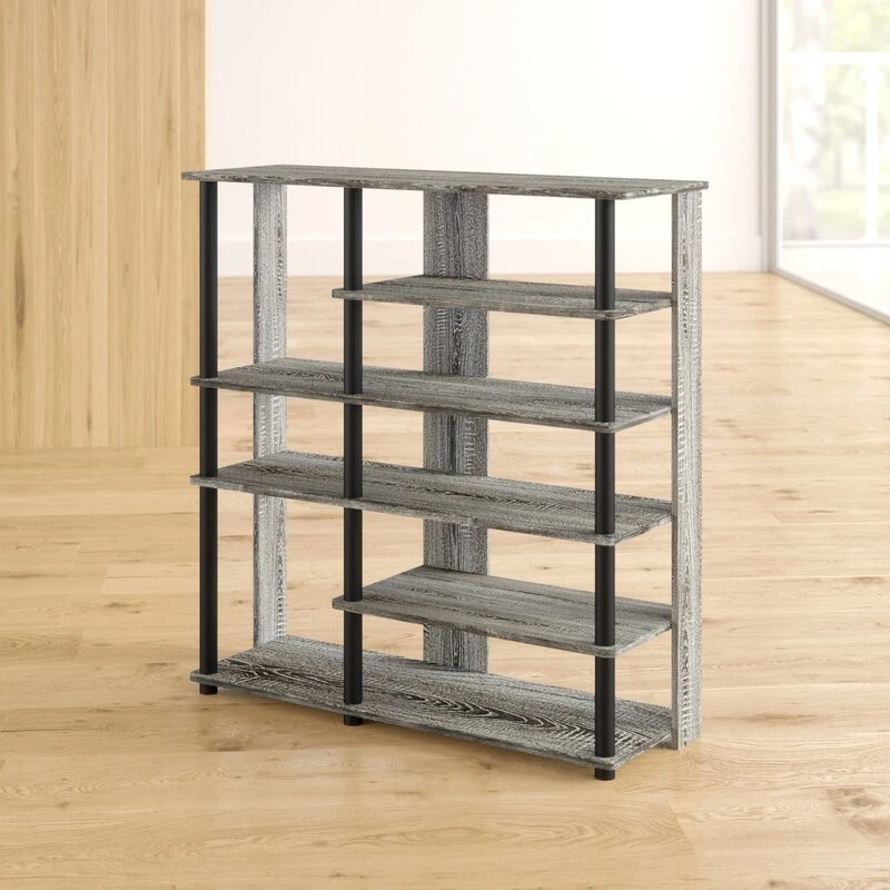 Home Furniture Washed Grey Wood Storage Shoe Rack with Open Shelfs for Living Room