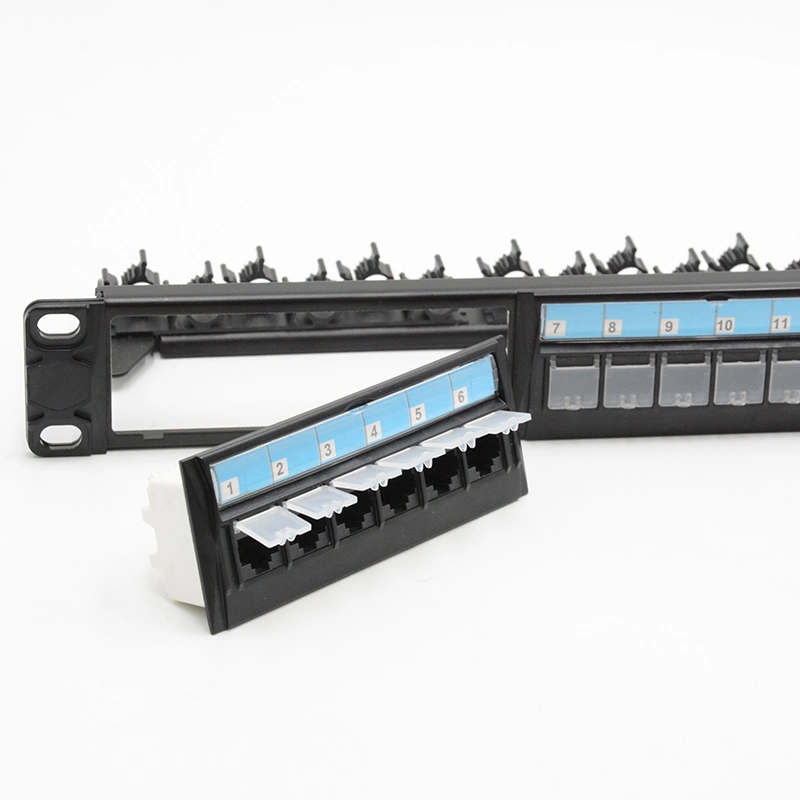 Dust Shutter with 6 Port Modules Removable RJ45 Loaded 24 Port Patch Panel