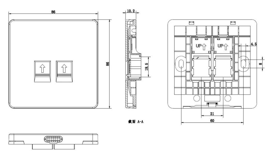 Network Wall Mount 86mm*86mm ABS CAT6 RJ45 Faceplate