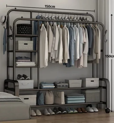 Estante de ropa personalizado con estantes ajustables Dormitorio abierto Armario de almacenamiento simple de metal para guardarropa colgante